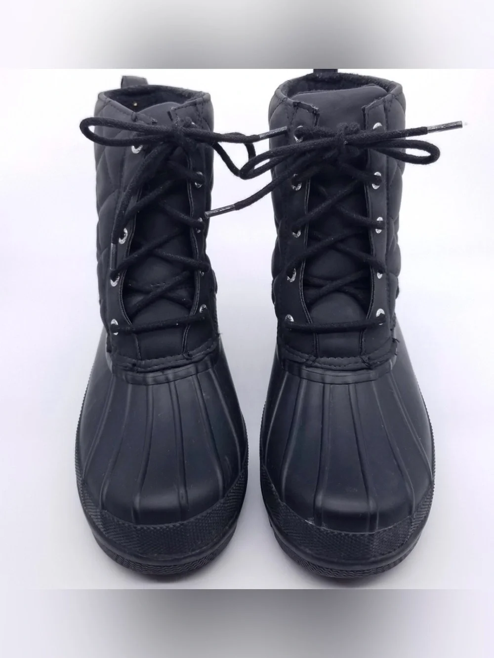 Sperry Black Lace-Up Rubber Duck Ankle Boots